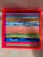 Neon roze plexiglas 25x25 cm. Acrylverf werkje., Antiek en Kunst, Ophalen of Verzenden