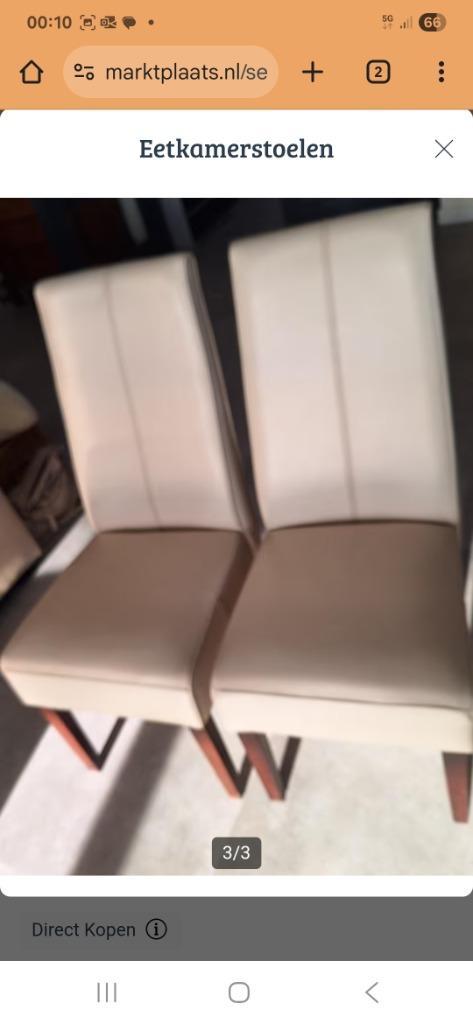 Eetkamerstoelen, Huis en Inrichting, Stoelen, Gebruikt, Twee, Leer, Overige kleuren, Ophalen of Verzenden