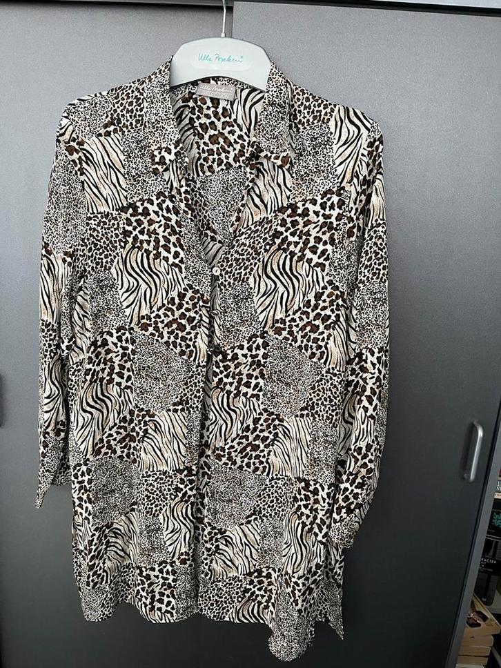 Tijgerprint blouse, Kleding | Dames, Blouses en Tunieken, Zo goed als nieuw, Maat 46/48 (XL) of groter, Bruin, Ophalen of Verzenden
