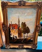 ANTIEKSTADGEZICHT OP DOEK50X40CM BAROKLIJSTBLADGOUD18KARAATS, Ophalen