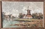 Olieverfschilderij H.R. Karbargeboer - Molenlandschap, Ophalen of Verzenden