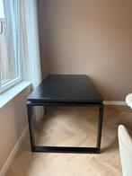 Massief zwart eiken houten blad met stalen poten eettafel, Huis en Inrichting, Tafels | Eettafels, Ophalen, Gebruikt, Eikenhout