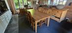 Massief eiken eettafel met eiken stoelen, 240x92cm, Ophalen, Gebruikt, 50 tot 100 cm, Vijf personen of meer