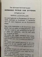 van Zitteren x Dillen 1914 Roosendaal 1977 Eindhoven, Verzamelen, Bidprentjes en Rouwkaarten, Ophalen of Verzenden, Bidprentje