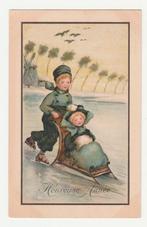 Schaatsen achter slee.  Kinderen.  Kerst en Nieuwjaar., Verzamelen, Ansichtkaarten | Themakaarten, Verzenden, Voor 1920, Gelopen