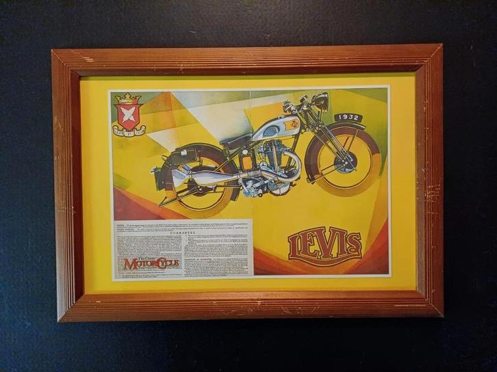 LEVIS 1932 Motorcyle reclame poster afbeelding kader, Verzamelen, Posters, Gebruikt, Film en Tv, A4 of kleiner, Rechthoekig Liggend