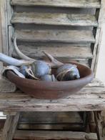 Houten schaal met ornamenten, shabby doek en kunst gewei, Ophalen, Gebruikt