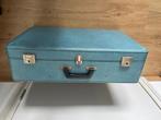 Vintage blauwe koffer, Slot, 35 tot 45 cm, Gebruikt, Leer