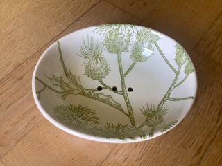 Tranquillo zeep schaaltje zeepbakje floral groen keramiek, Huis en Inrichting, Badkamer | Badtextiel en Accessoires, Nieuw, Overige typen