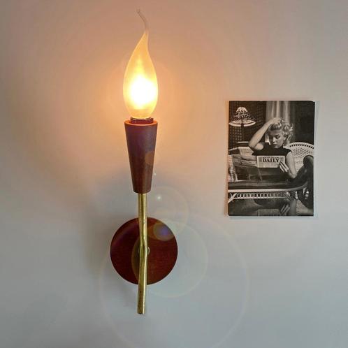 teak messing vintage LAMP Scandinavisch Mid Century Design, Huis en Inrichting, Lampen | Wandlampen, Gebruikt, Glas, Hout, Metaal