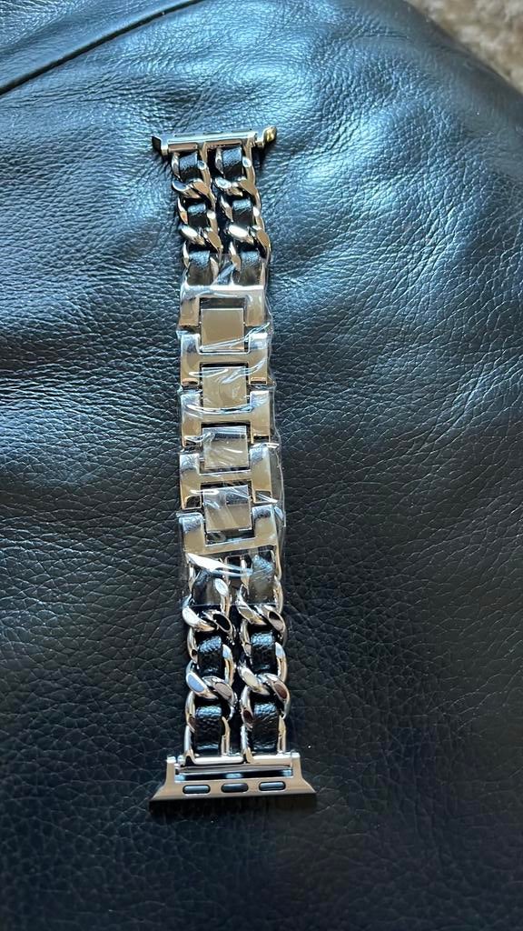 Horloge bandje voor Apple watch 38mm t/m 42mm zwart zilver, Ophalen of Verzenden, Nieuw, Zilver, IOS