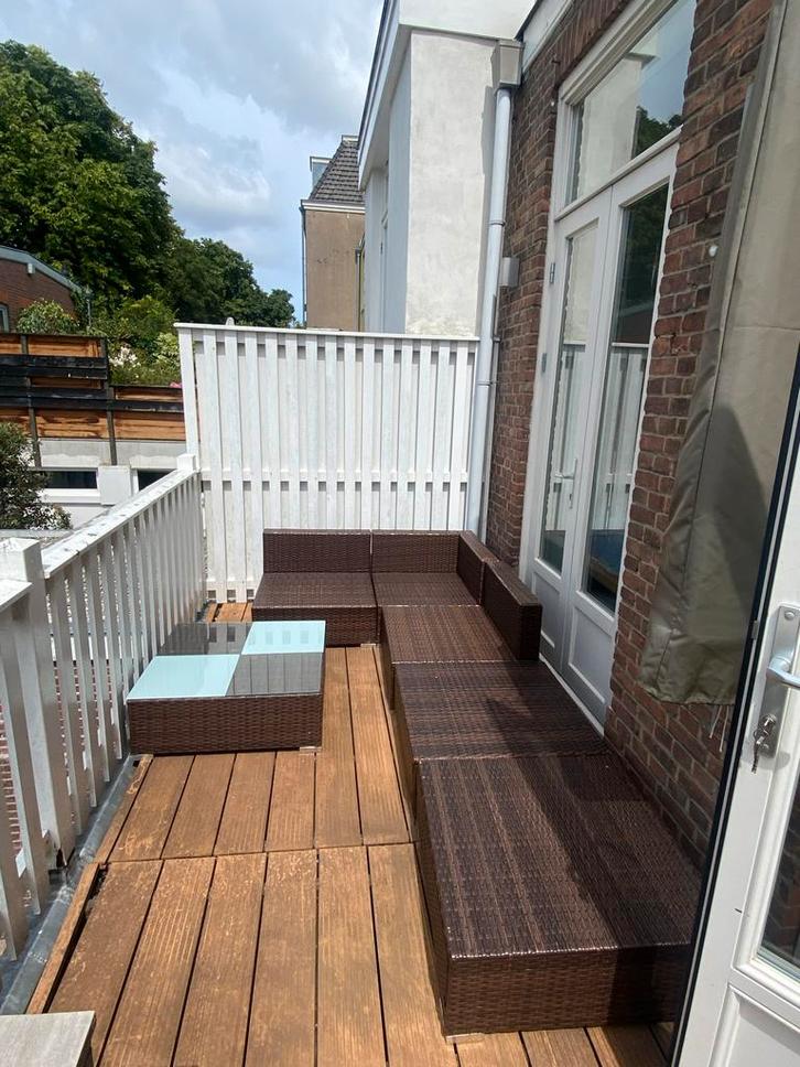 Modulaire loungebank voor balkon - 5 zitplaatsen + tafel, Tuin en Terras, Terrasdelen en Vlonders, Gebruikt, Kunststof, Ophalen