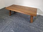 Massief donker eiken salontafel met dik blad, Ophalen, Gebruikt, 100 tot 150 cm, Eikenhout