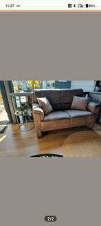 Tweezitter Micro Leder Donker Taupe Grijs Bruin, Ophalen, Tweepersoons, Zo goed als nieuw, Rechte bank