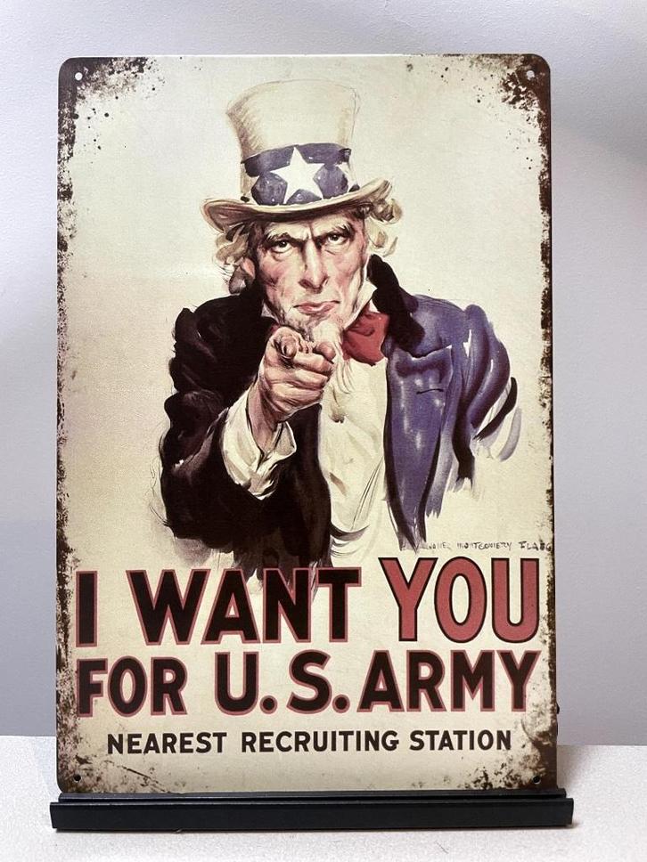 I WANT YOU wandbord (Old Look), Verzamelen, Militaria | Tweede Wereldoorlog, Landmacht, Overige typen, Amerika, Ophalen of Verzenden