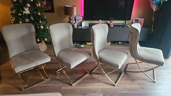 Erik Kuster Stijl Eetkamerstoelen - Set van 4, Huis en Inrichting, Stoelen, Zo goed als nieuw, Vier, Metaal, Stof, Ophalen