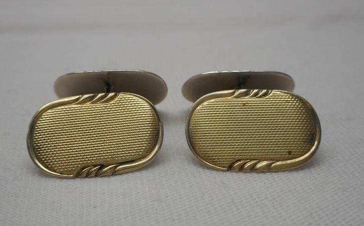 Antieke zilveren bicolor manchetknopen nr.1340, Sieraden, Tassen en Uiterlijk, Manchetknopen, Zo goed als nieuw, Zilver, Verguld