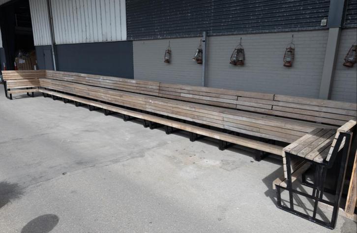 Terrasbank Teak 17 meter, Tuin en Terras, Tuinbanken, Gebruikt, Hout, Ophalen of Verzenden