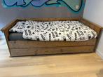 Stoer, stevig steigerhouten bed met lattenbodem en lade, 90 cm, Gebruikt, Eenpersoons, Ophalen