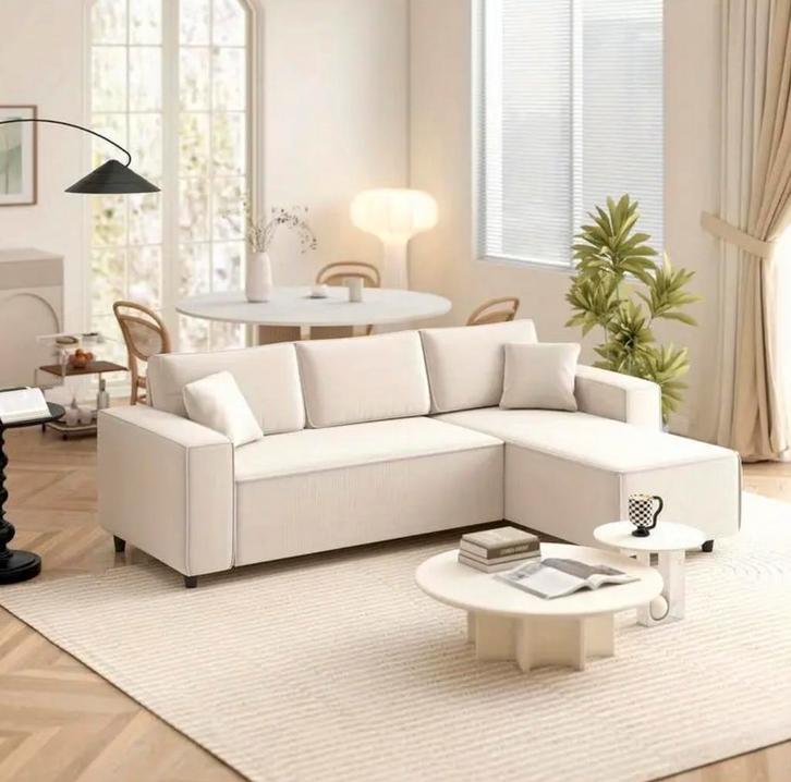 Modern Minimalistische 3-Zitsbank met Chaise Lounge, Huis en Inrichting, Banken | Sofa's en Chaises Longues, Nieuw, Driepersoons