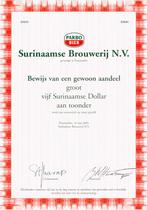 Gevraagd: Aandelen Surinaamse Brouwerij N.V., Postzegels en Munten, Aandelen en Waardepapieren, Ophalen of Verzenden, 1970 tot heden