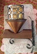Grote wandlamp vintage / wand lamp hout met koper en metaal, Ophalen of Verzenden, Glas, Vintage
