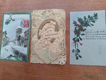 3 x antieke kerstkaart -nieuwjaarskaart - Frankrijk - België beschikbaar voor biedingen