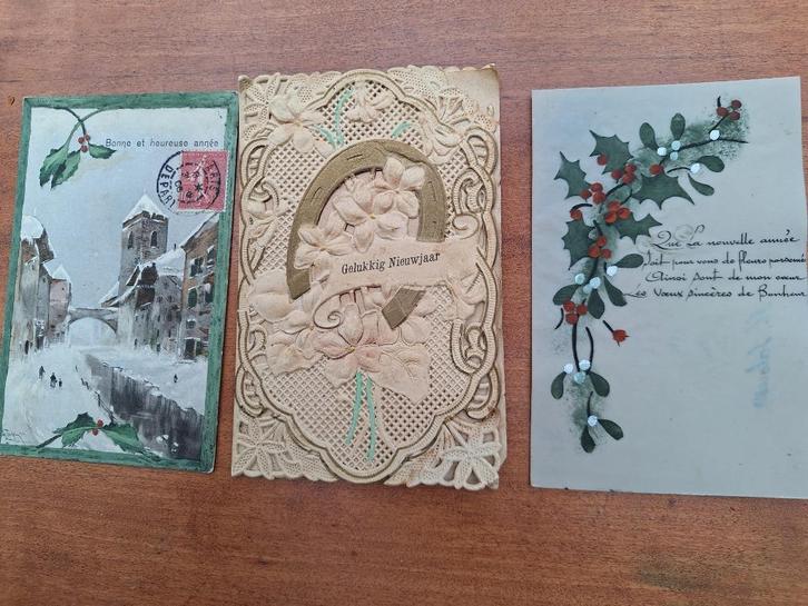 3 x antieke kerstkaart -nieuwjaarskaart - Frankrijk - België, Verzamelen, Ansichtkaarten | Themakaarten, Gelopen, Voor 1920, Feest(dag)