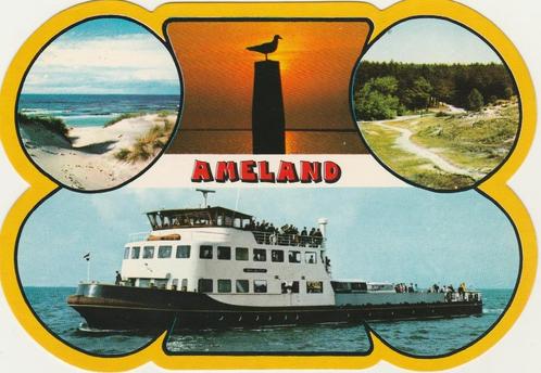 AMELAND Duin Strand Zee Witte Veerboot Stanskaart, Verzamelen, Ansichtkaarten | Nederland, Gelopen, Waddeneilanden, 1980 tot heden