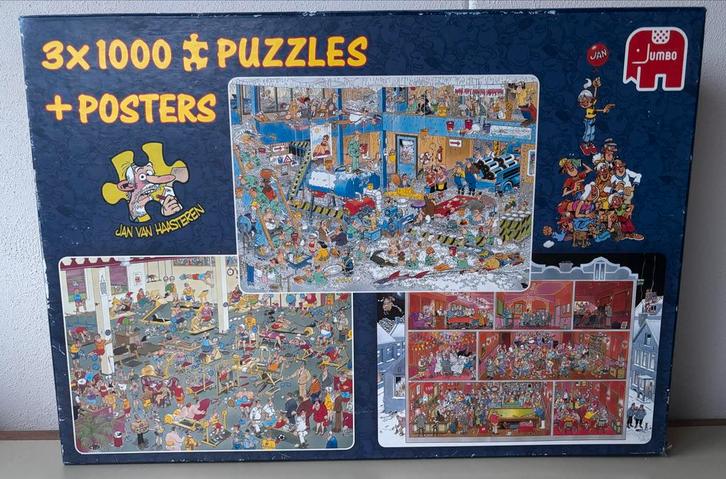 Jan van Haasteren 3x 1000 Puzzels, Hobby en Vrije tijd, Denksport en Puzzels, Zo goed als nieuw, Legpuzzel, 500 t/m 1500 stukjes