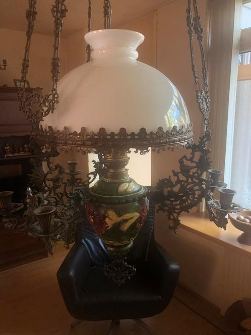 Antieke Hanglamp met Keramische Basis en Bloemmotieven, Antiek en Kunst, Antiek | Lampen, Ophalen