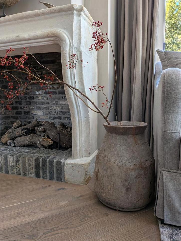 Grote houten Nepalese - Naga potten met graveerwerk, Huis en Inrichting, Woonaccessoires | Vazen, Nieuw, Overige kleuren, Minder dan 50 cm