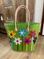 Rieten Tas met Bloemen, Ophalen of Verzenden, Nieuw, Groen, Shopper