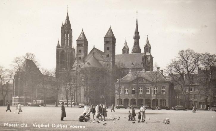 Ansichtkaart - Fotokaart - Vrijthof - Maastricht - Duifjes, Verzamelen, Ansichtkaarten | Nederland, Ongelopen, Limburg, 1940 tot 1960