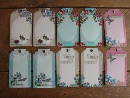 Kant en klare labels / tags met vogels en bloemen door JET, Hobby en Vrije tijd, Scrapbooking, Nieuw, Versiering of Embellishment