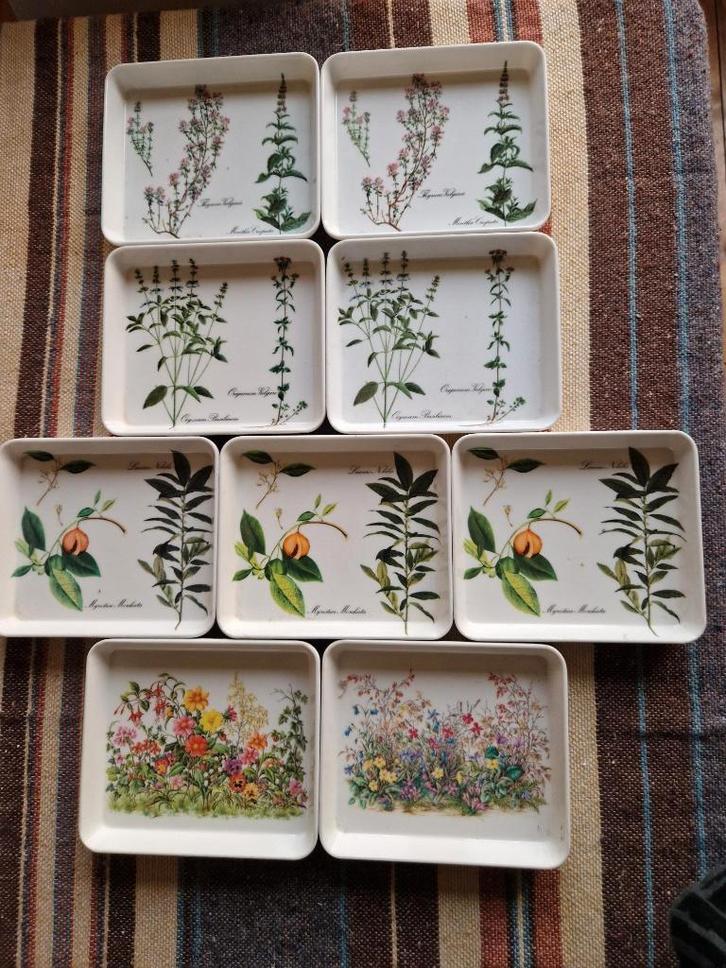 9 vintage mepal schaaltjes, bloemen en kruiden, Mebel Italy, Huis en Inrichting, Keuken | Servies, Gebruikt, Schaal of Schalen