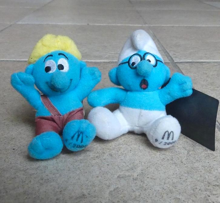 McDonald's Happy Meal smurfen brilsmurf en Wilde smurf 2000, Verzamelen, Smurfen, Gebruikt, Poppetje, Figuurtje of Knuffel, Verschillende Smurfen