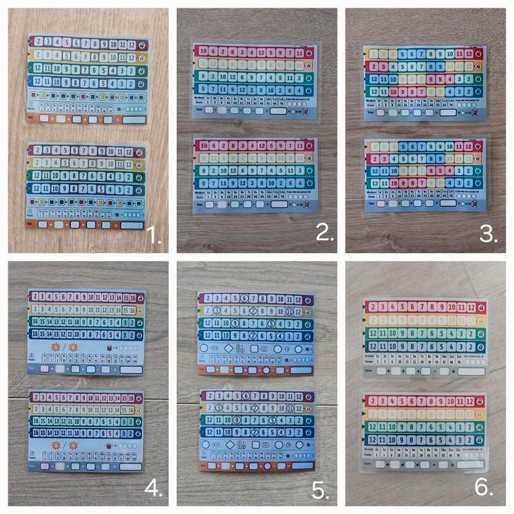 Herbruikbare scorevellen van het spel 'Qwixx', Hobby en Vrije tijd, Gezelschapsspellen | Overige, Nieuw, Een of twee spelers, Drie of vier spelers