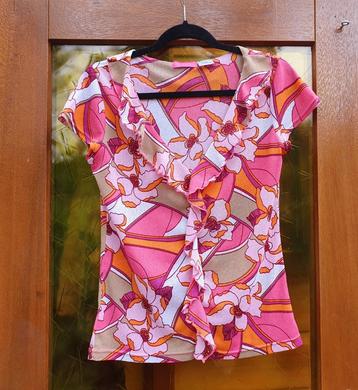 Blouse stretch bloemen rose v-nek korte mouw maat 42-44 beschikbaar voor biedingen