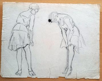 A493-50 Oude tekening Vrouwen zijkant achterkant beschikbaar voor biedingen