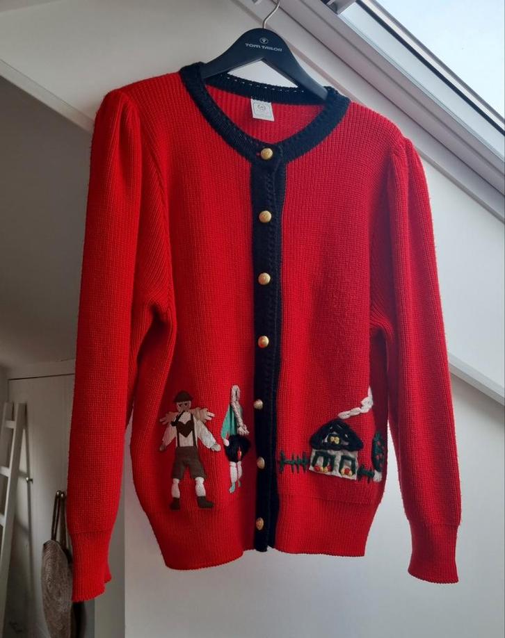 Oostenrijks Volksvest jaren 80., Kleding | Dames, Truien en Vesten, Gedragen, Maat 42/44 (L), Rood, Ophalen of Verzenden