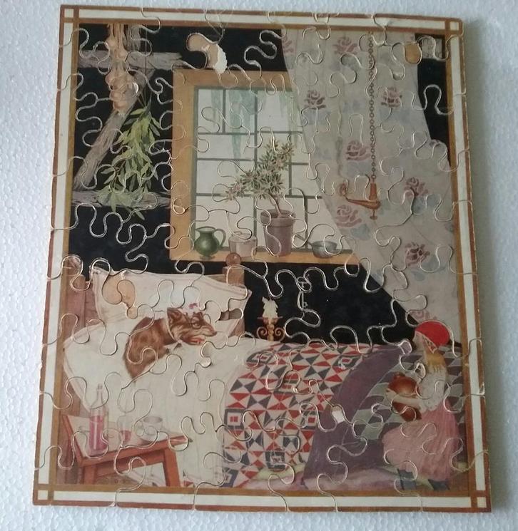 Hand gezaagde puzzel Roodkapje ca.1930 + kistje, Antiek en Kunst, Antiek | Speelgoed, Ophalen of Verzenden