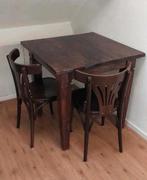 Teak tafel koloniaal 80x80 met twee café stoelen kroeg set, 50 tot 100 cm, Koloniaal, Teakhout, Gebruikt