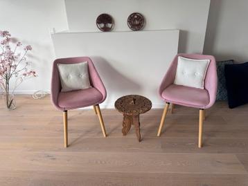 Roze fluweel eetkamerstoelen voor snelle verkoop (set van 2) beschikbaar voor biedingen