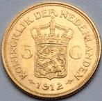 Te koop zeldzame gouden 5 gulden munt 1912, Ophalen of Verzenden, Koningin Wilhelmina, 5 gulden