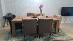 Houten eettafel met 6 stoelen, Ophalen, Gebruikt, Modern, 4 tot 6 stoelen