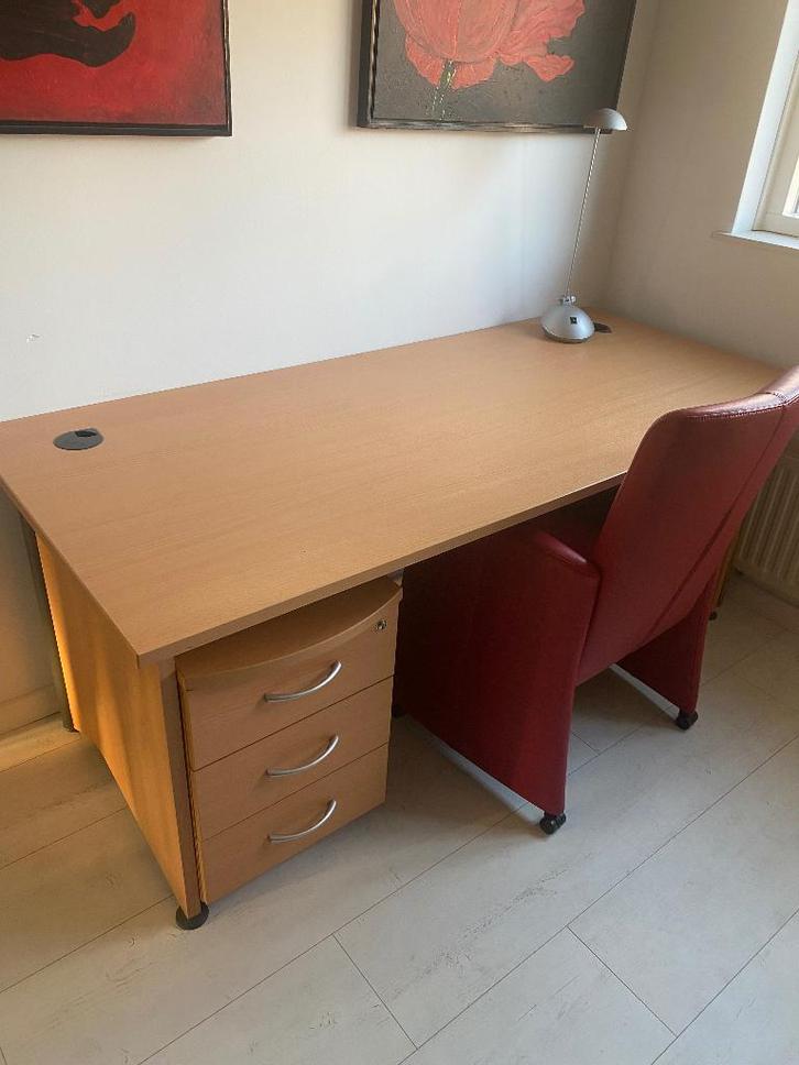 Bureau met 2 archiefkasten Licht Eiken, Huis en Inrichting, Bureaus, Zo goed als nieuw, Bureau, Ophalen