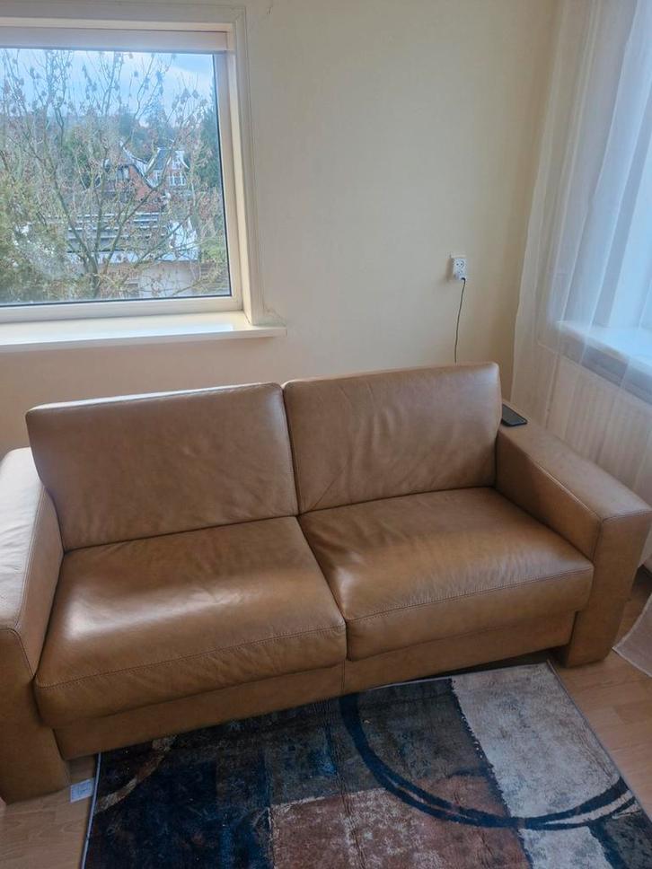 Leren bank - Stijlvolle zitbank, Huis en Inrichting, Banken | Bankstellen, Gebruikt, Rechte bank, Driepersoons, 200 tot 250 cm