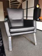 Zwarte leren stoel / fauteuil van Goossens, Huis en Inrichting, Ophalen, Gebruikt, 75 tot 100 cm, Metaal
