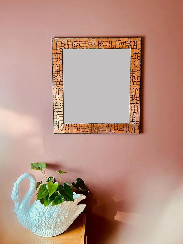 Uniek! Herbert Hirche jaren “70 koperen design spiegel, Huis en Inrichting, Woonaccessoires | Spiegels, Ophalen of Verzenden